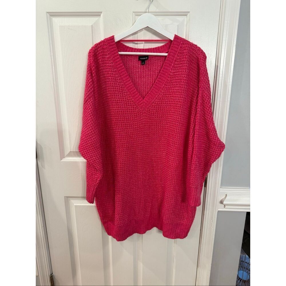 Torrid Hot Pink Soft Waffle V-Neck Sweater sz 3
